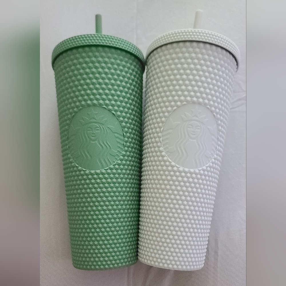 STARBUCKS Matte Green & Grey Gray Studded Tumbler Cup Bundle International